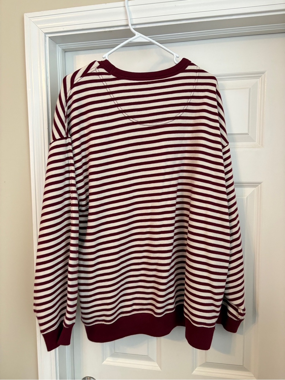 Aerie Tres Chic Striped Sweatshirt Women’s Medium Deep Cherry Oversized - Picture 6 of 6